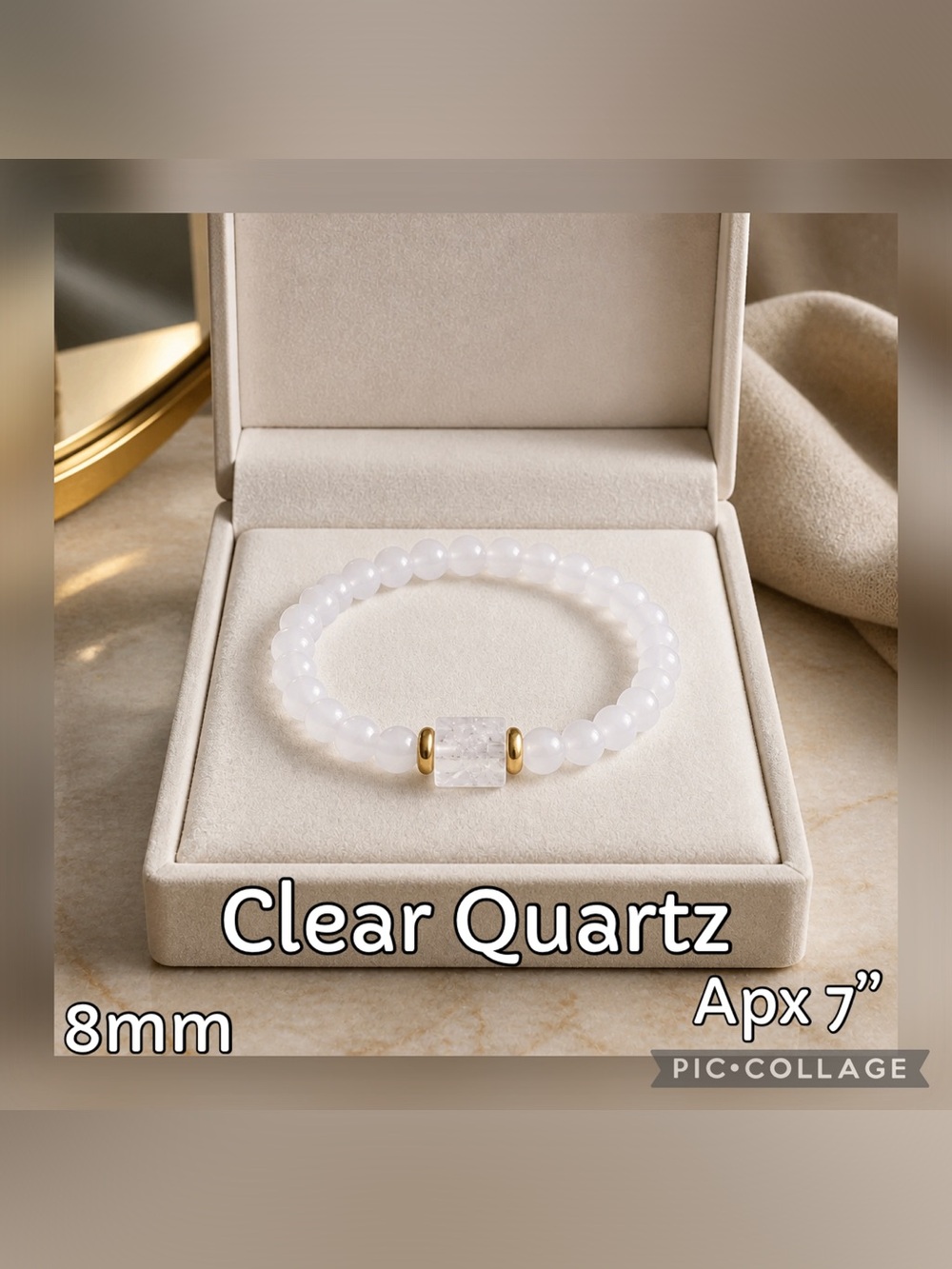 Clear Quartz Crystal Beaded Stretch Bracelet with Gold Accents